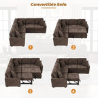 82.6 in L-Shaped Corded Velveteen Sectional Sleeper Sofa, Brown, USB Ports And Power Sockets - 82.6 in W x 82.6 in D x 33 in H