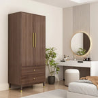 2-Door Wardrobe Closet Armoire With 2 Drawers And Clothes Rail - 70.9H x 31.5W x 19.1D
