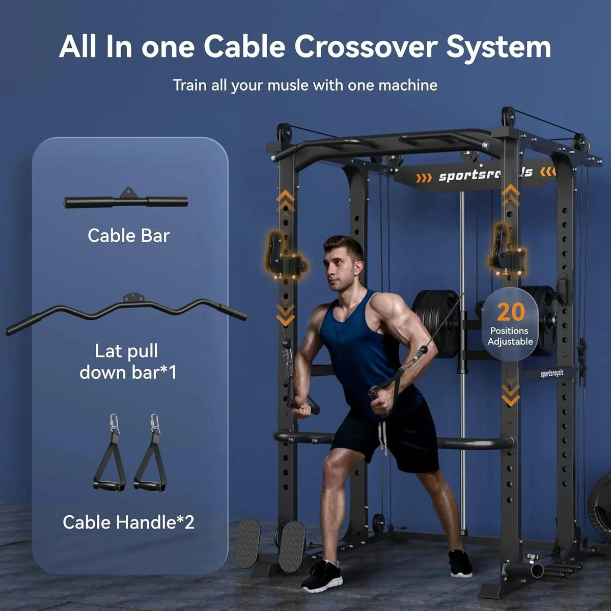 Sportsroyals Power Cage With Adjustable Cable Crossover System, 1600 lbs, Red, 61.6 x 56.0 x 82.6 in - Power Cage