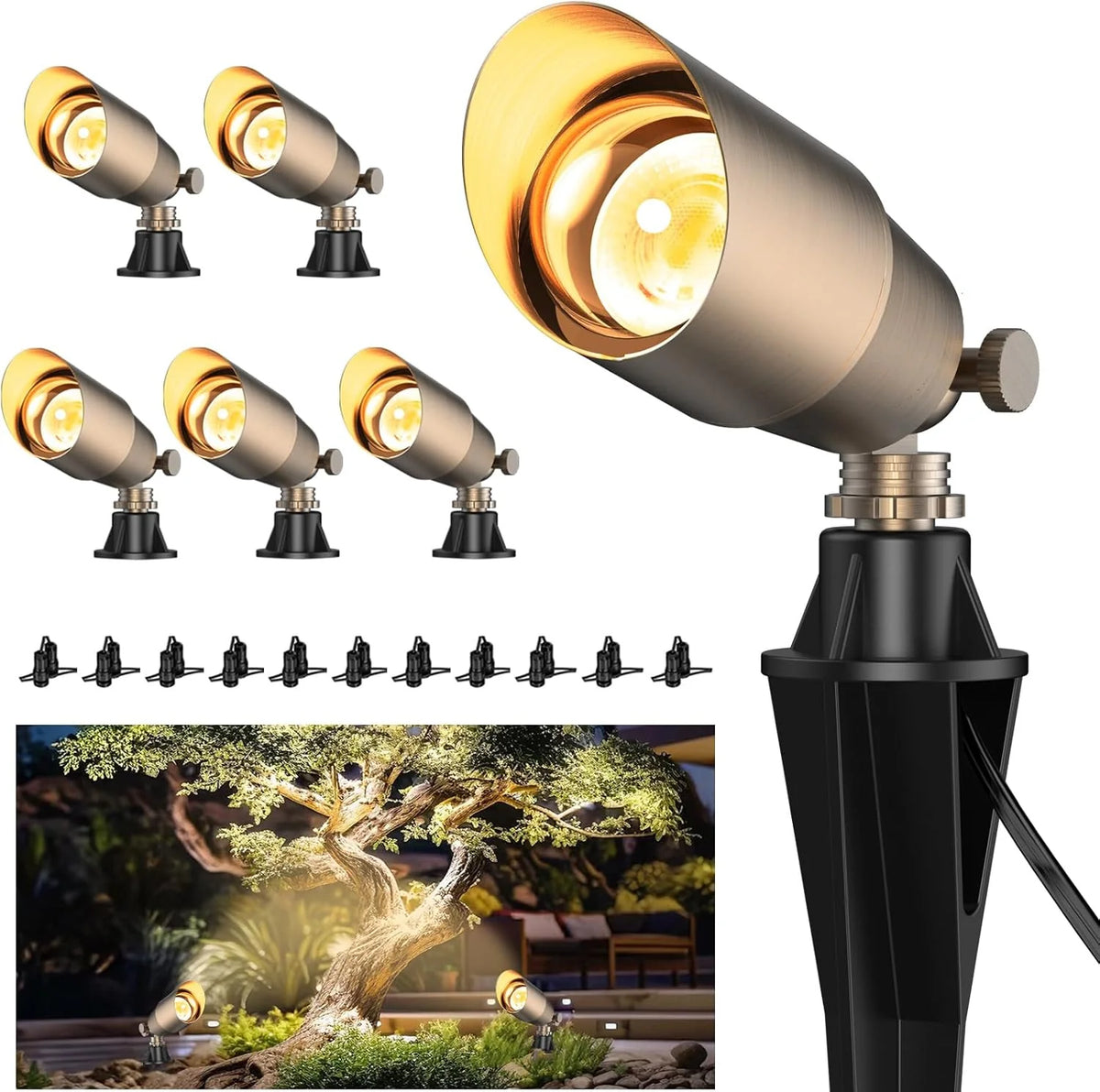 Solid Brass Outdoor Spotlight Fixtures, 12V Bronze, 12 Pack, Bulbs Not Included