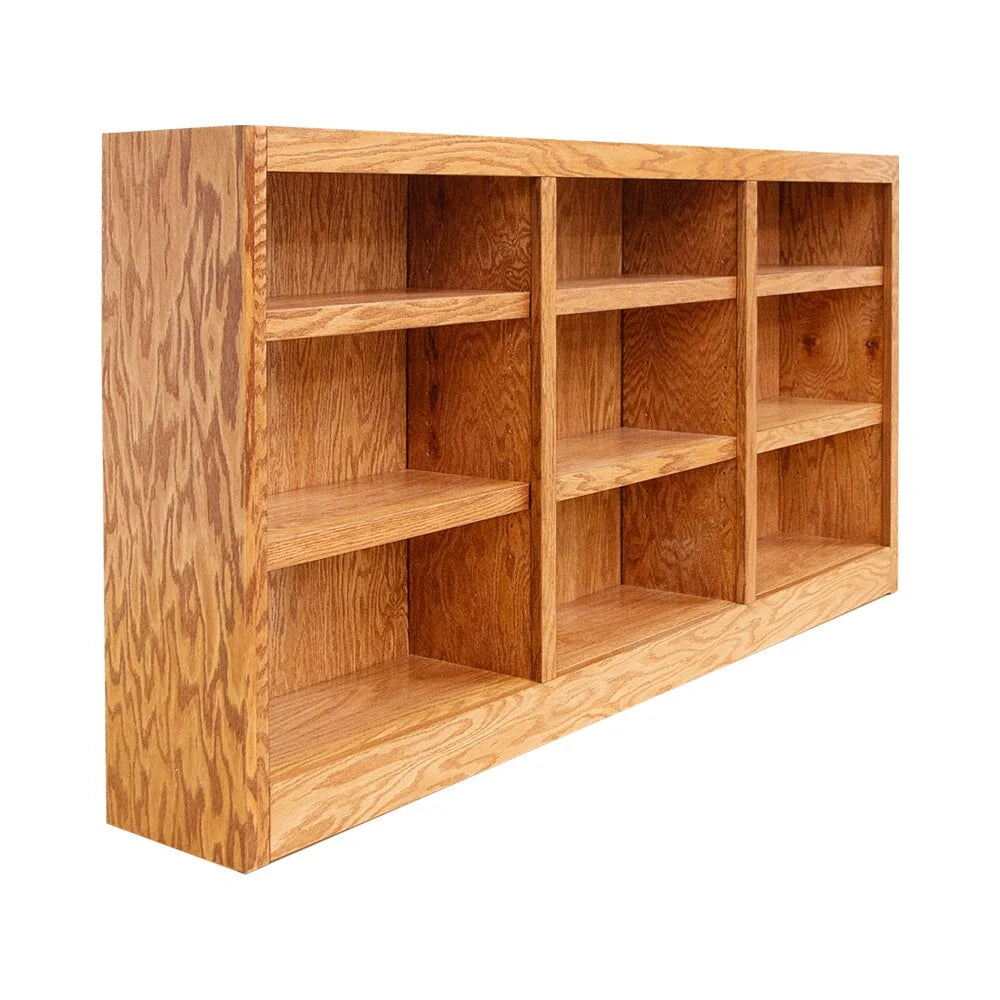 Triple Wide Wood Bookcase, 9 Shelf, 36 Inch Tall, 72 Inch Wide, 10.63 Inch Deep