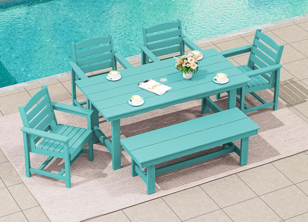 SERWALL 7-Piece HDPE Patio Dining Set, Aruba, 66.9in D x 32.2in W x 29.1in H