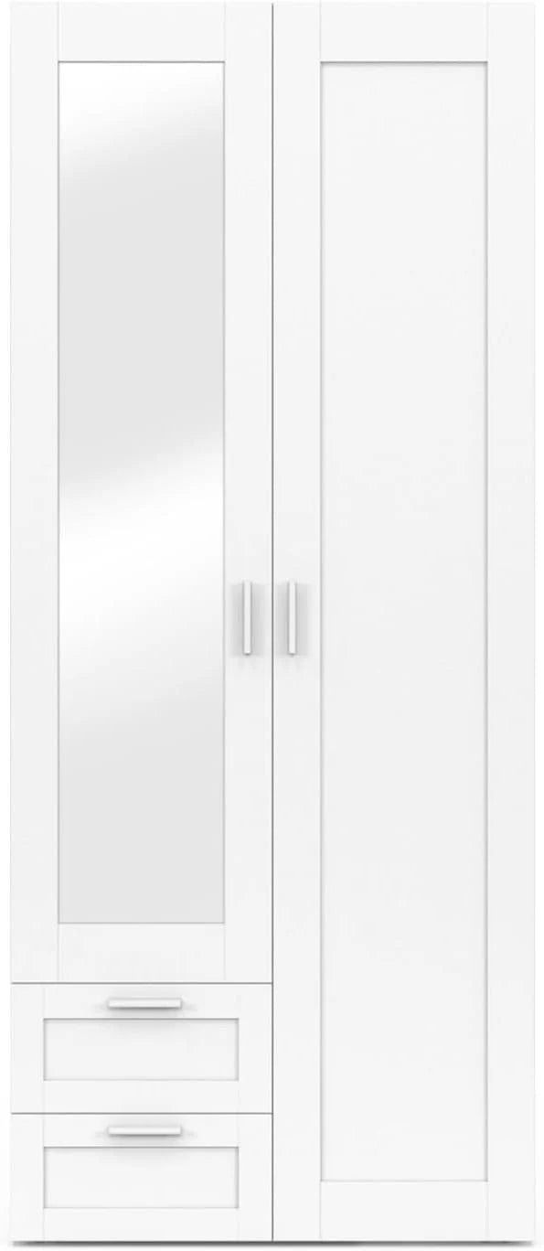 IDMarket VITO 2-Door Wardrobe With 2 Drawers, Mirror And Shelves, White, 80 cm - VITO