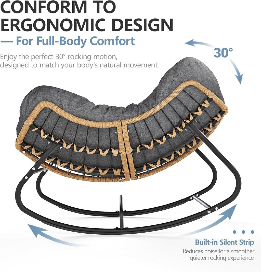 SWITTE Outdoor Rocking Chair - Oversized Wicker Papasan Egg Chair