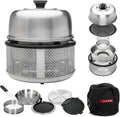 Portable Tabletop Charcoal Grill With Frying Pan, 12.5in D x 11in W x 12.5in H, Stainless Steel