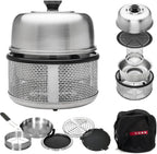 Portable Tabletop Charcoal Grill With Frying Pan, 12.5in D x 11in W x 12.5in H, Stainless Steel