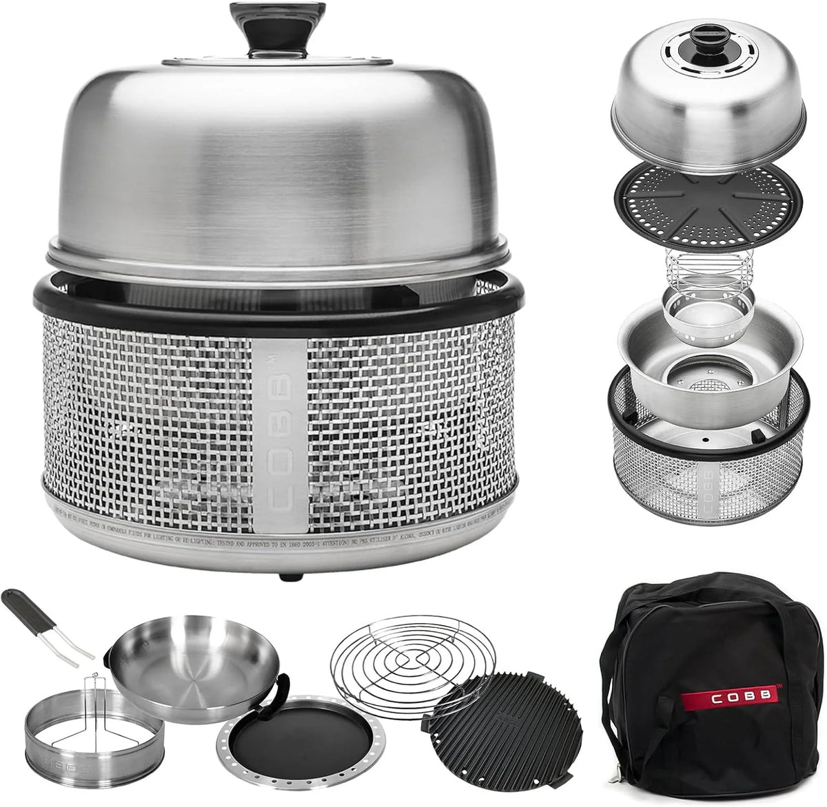 Portable Tabletop Charcoal Grill With Frying Pan, 12.5in D x 11in W x 12.5in H, Stainless Steel
