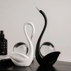 Ceramic Swan Figurine With Glass Sphere Decorative Sculpture