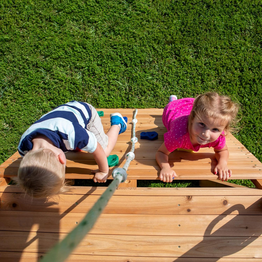 Backyard Discovery Mount Mckinley Cedar Wood Swing Set With Wave Slide, Play Deck And Sandbox Area