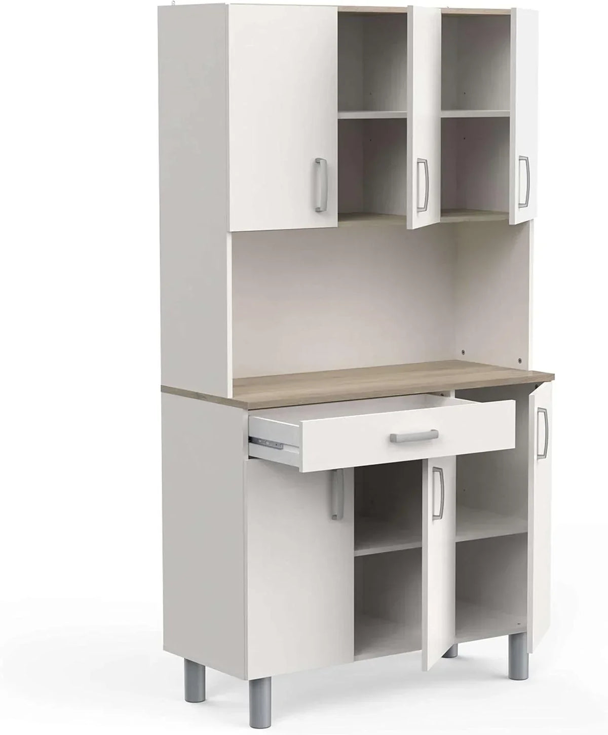 Miroytengo Kitchen Side Cabinet, 6 Doors, White And Oak Kronberg, 101 x 185 cm - 37494
