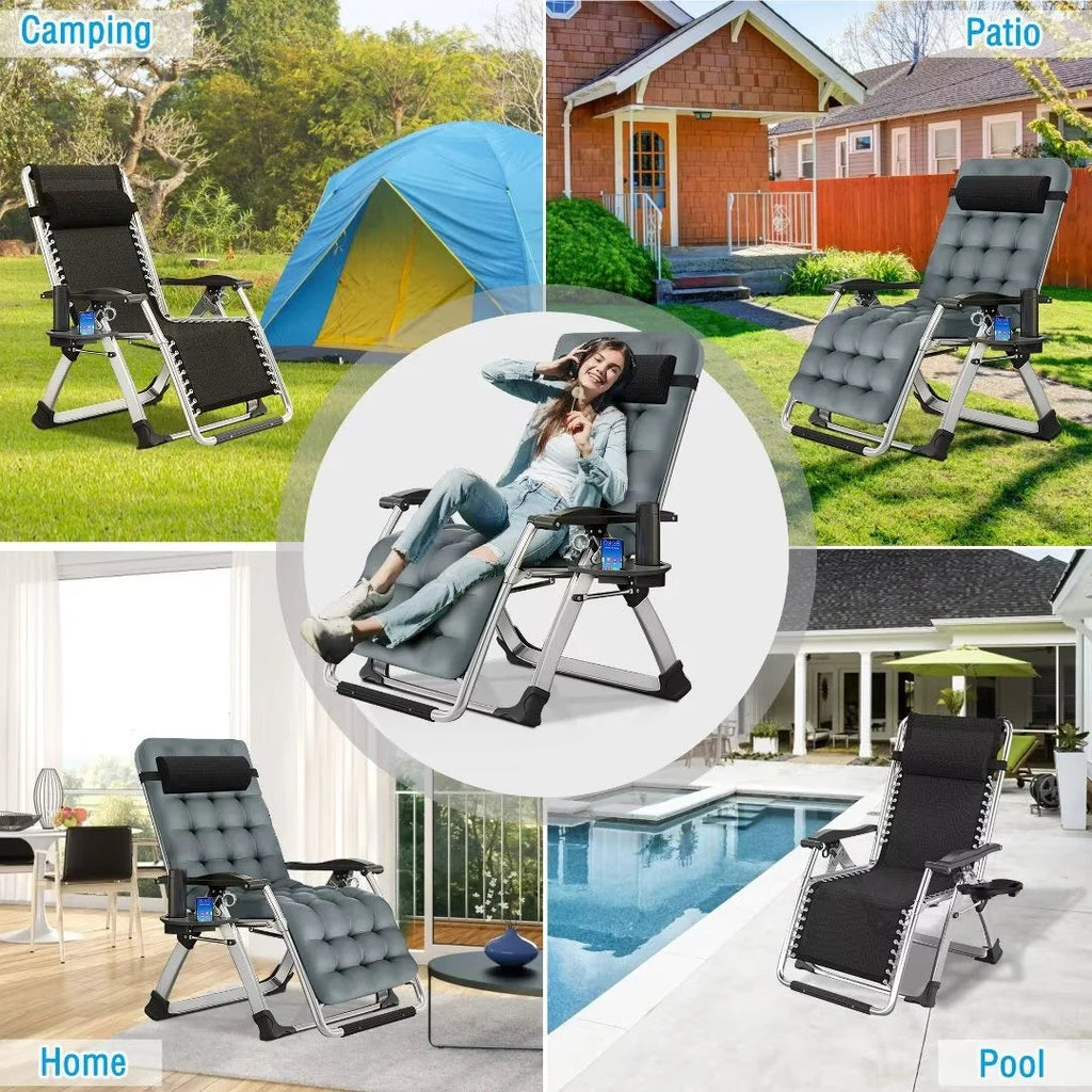 NAIZEA Zero Gravity Lawn Recliner Chairs, 2 Pack, Black