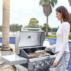 MELLCOM 4 Burner Propane Gas Grill With Cast Iron Grates And Side Stove, 44,000 BTU, Black - BBQ-4+1