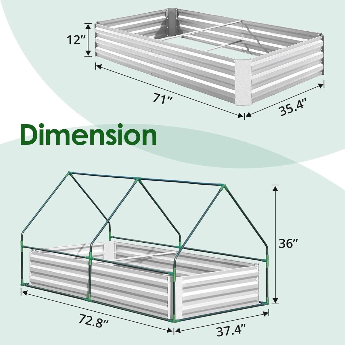 Galvanized Metal Raised Garden Bed Kit With Greenhouse Cover, 6 x 3 x 1 ft, 2 Screen Windows, 20 T Tags, 1 Pair Gloves - Clear