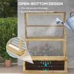 Raised Garden Bed With Polycarbonate Cold Frame Greenhouse, 35.5 x 31.5 x 36 in, Natural Wood