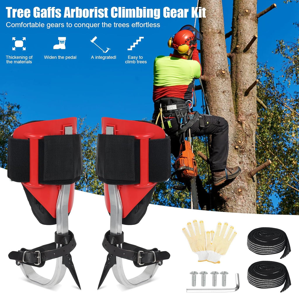Tree Climbing Spikes Set With Safety Seat And 10FT Steel Wire Core Flip Line Kit