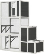 Wooden Outdoor Cat House With 7 Platforms, 2 Rest Boxes And Rainproof Roof - White 62.6-inch Model