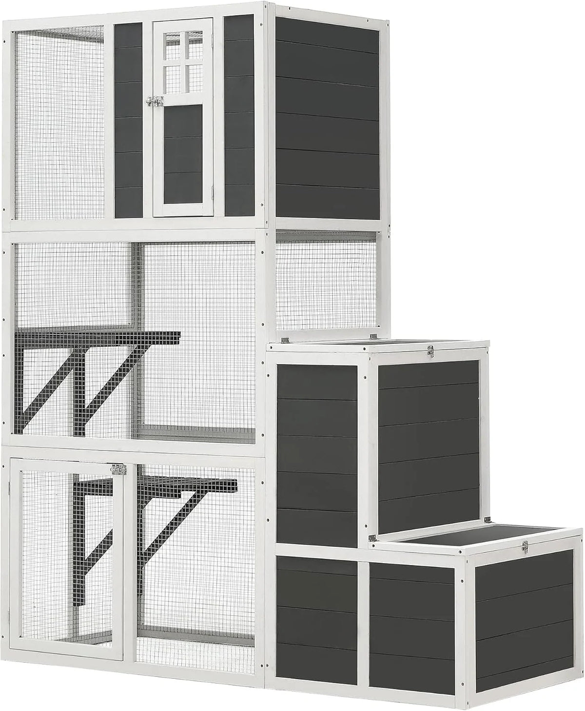 Wooden Outdoor Cat House With 7 Platforms, 2 Rest Boxes And Rainproof Roof - White 62.6-inch Model