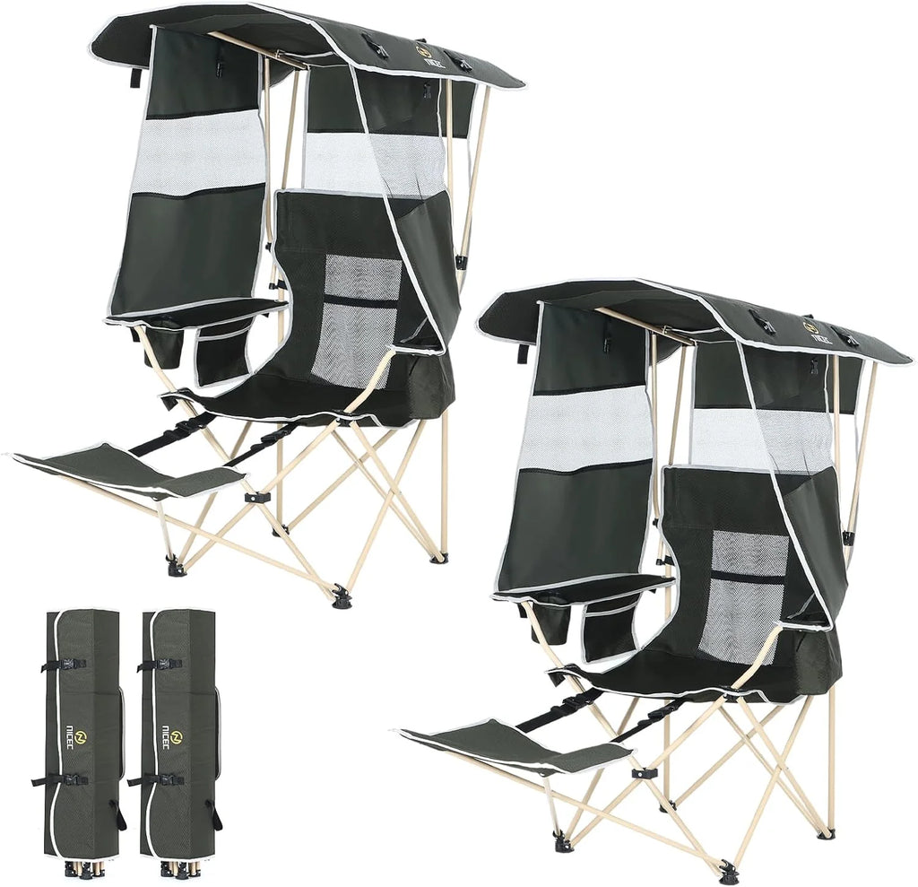 Nice C Canopy Camping Chairs 2-Pack Green With Footrest