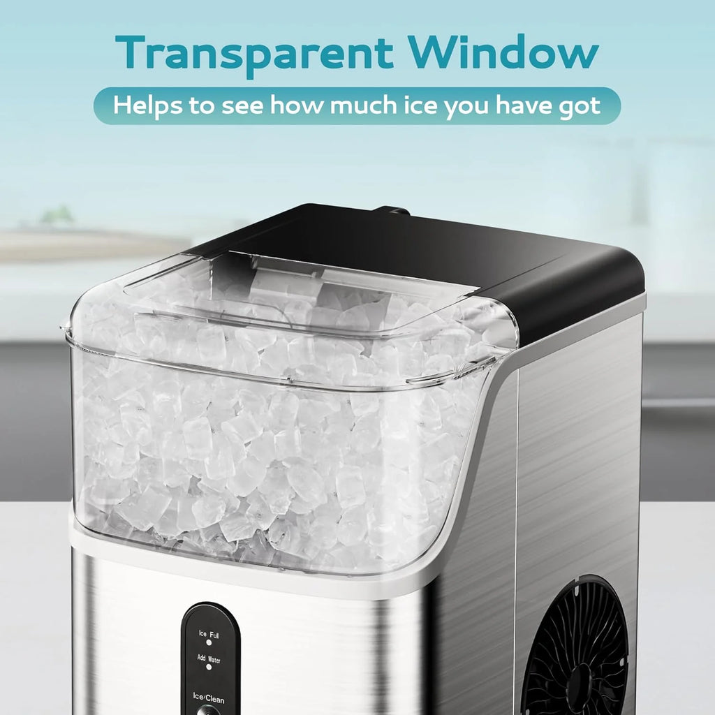 Euhomy Countertop Nugget Ice Maker, 35 Pounds/24-Hour, 1.1L, Stainless Steel, Silver - 11.02in D x 9.06in W x 12.6in H