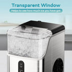 Euhomy Countertop Nugget Ice Maker, 35 Pounds/24-Hour, 1.1L, Stainless Steel, Silver - 11.02in D x 9.06in W x 12.6in H