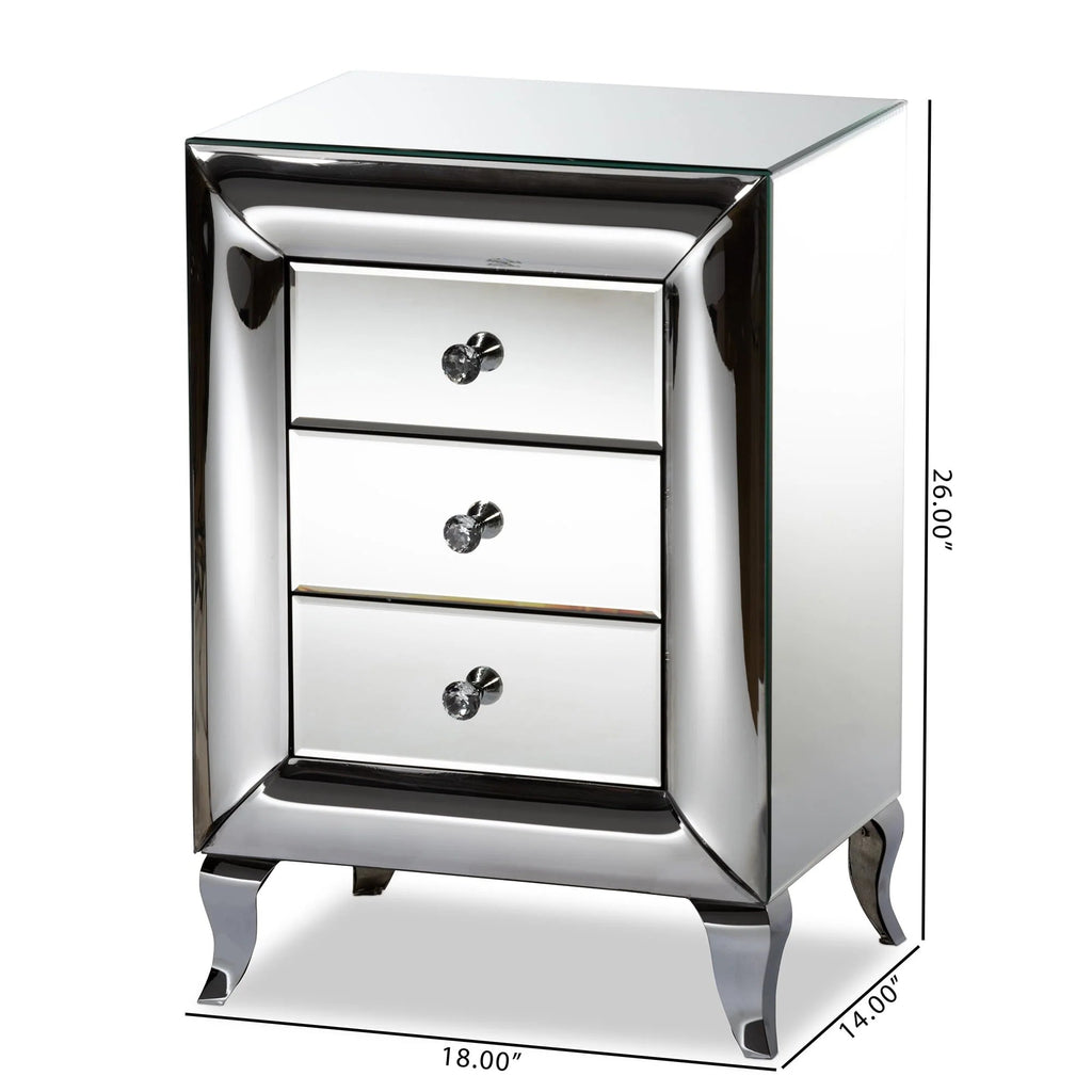 Baxton Studio Pauline Mirrored 3-Drawer End Table