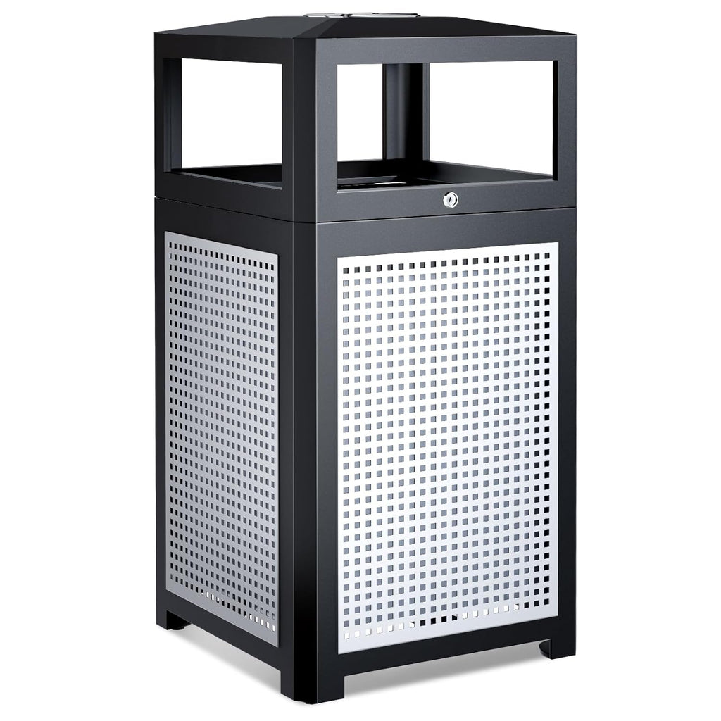 Outdoor Commercial Trash Can, 40 Gallon, Steel Mesh With Metal Liner - Black