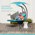 Best Choice Products Outdoor Hanging Steel Chaise Lounge Chair With Canopy, Charcoal Gray - SKY5871