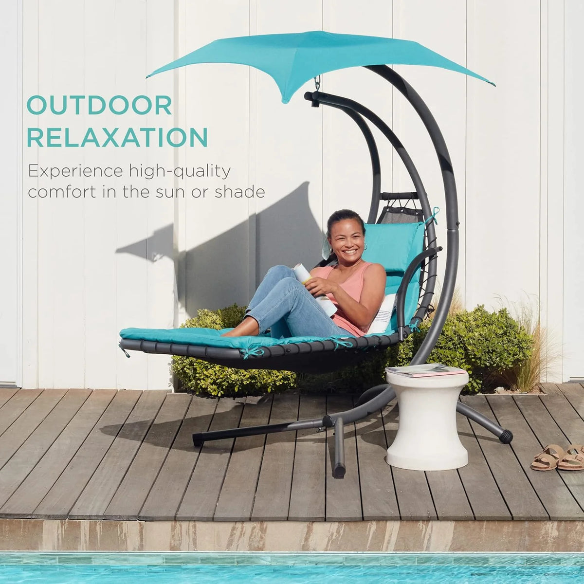 Best Choice Products Outdoor Hanging Steel Chaise Lounge Chair With Canopy, Charcoal Gray - SKY5871