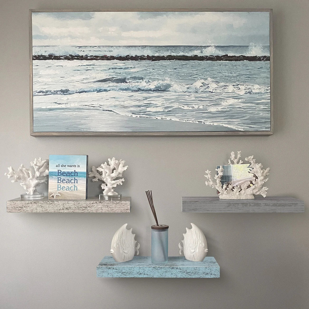 Rustic Finish Floating Wall Shelves, 3-Pack, 16.25in x 5.50in x 1.5in