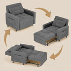 3-in-1 Pull-Out Sofa Bed Sleeper Chair, Adjustable Upholstered Lounge Couch