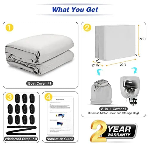 Fuprosico 600D Waterproof Winter Boat Cover With Motor Cover, 17-19 ft