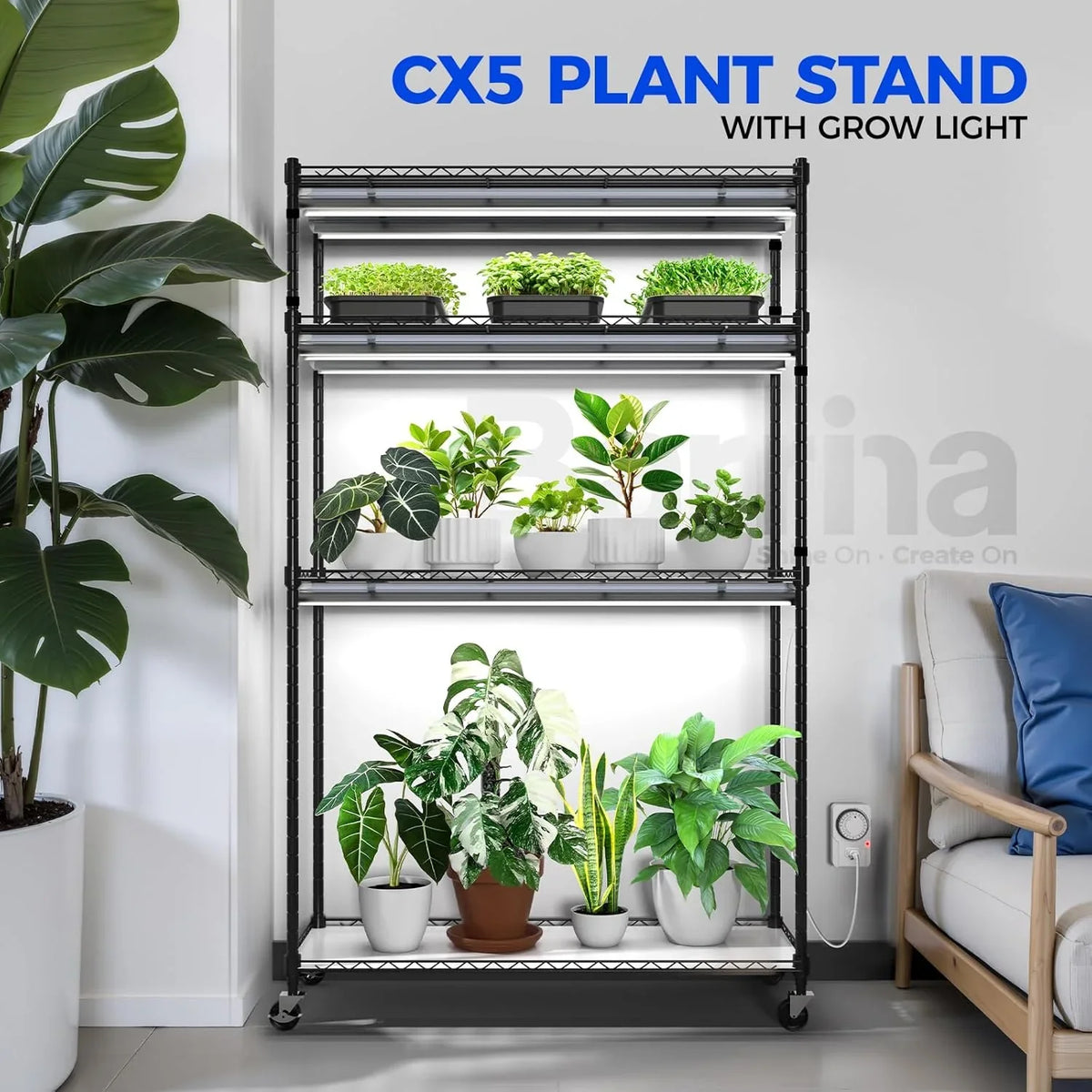 Barrina 4-Tier Mini Greenhouse With 6pcs 3ft T8 LED Grow Lights, 35.4 x 13.8 x 59in - INWT80421265Ec