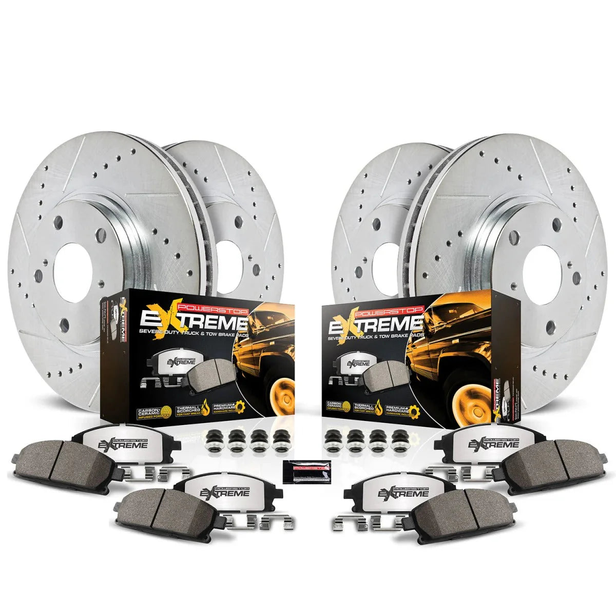 Powerstop Front Z36 Truck Carbon-Fiber Ceramic Brake Pad And Drilled & Slotted Rotor Kit - Z36