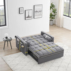 GNIXUU 3 In 1 Sleeper Sofa Couch Bed, Tufted Velvet Convertible Loveseat Futon, Gray, 55.5in