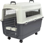 SportPet Designs Plastic Airline Approved Rolling Dog Kennel With Wire Door, XXX-Large, Gray, 48in L x 32in W x 36in H