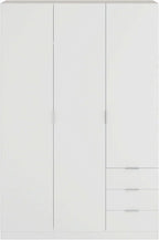 Habitdesign Three-Door Three-Drawer Wardrobe Closet, Artic White, 121 cm W x 180 cm H x 52 cm D
