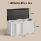 Asofer Resin Deck Box, 100 Gallon, Beige/Brown, 50.4in L x 24.8in W x 25.2in H