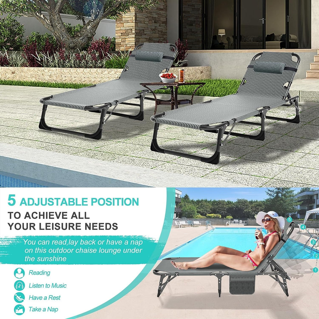 Slsy 5-Position Adjustable Folding Lounge Chair And Cot - 75.2" x 25.6" x 11.8"