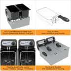 Commercial Electric Double Deep Fryer With 2 x 3L Baskets And Lids, 3000W, Stainless Steel - DF30A1N1X2