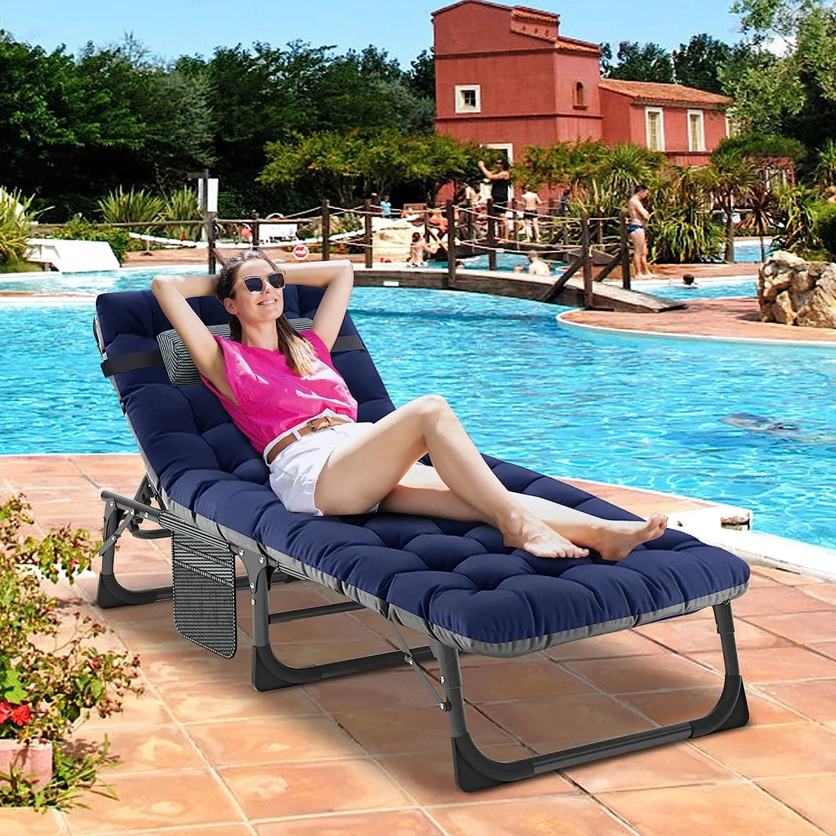 Slsy 5-Position Adjustable Folding Lounge Chair And Cot - 75.2" x 25.6" x 11.8"