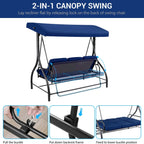 Arlopu 3-Person Outdoor Convertible Porch Swing Glider With Canopy