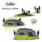 CORE 9 Person Instant Cabin Tent, 14 ft x 9 ft, Green - 40008