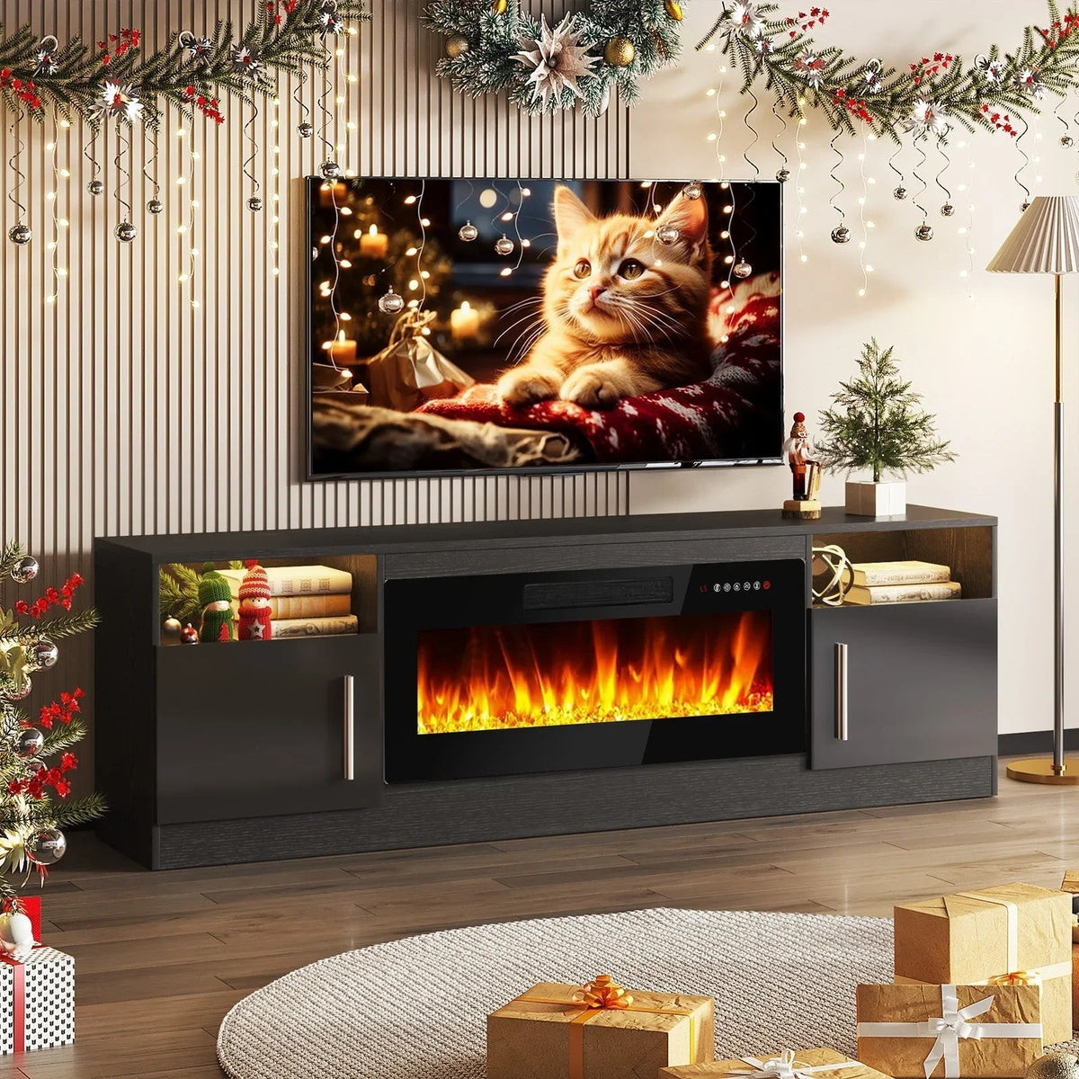 Bossin 70 Fireplace TV Stand With 36 Electric Fireplace For TVs Up To 80 - 16-Color LED Lights