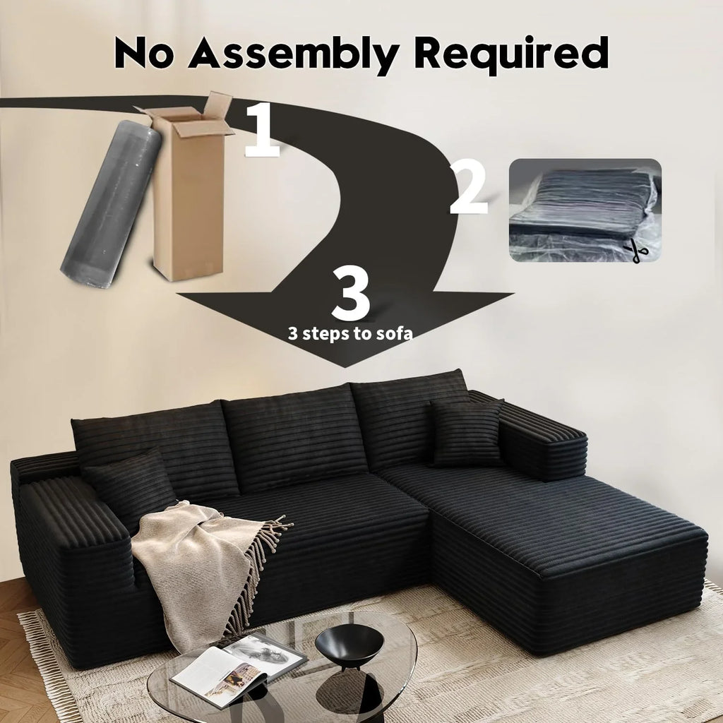 Settab Modular Sectional Sofa, 2 Seater Left-Facing Chaise, Black, 68.9 inch D x 107.5 inch W x 36.3 inch H