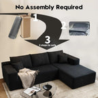 Settab Modular Sectional Sofa, 2 Seater Left-Facing Chaise, Black, 68.9 inch D x 107.5 inch W x 36.3 inch H