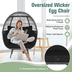 Oversized Wicker Egg Chair With 4 Cushions, 43 x 32.5 x 57 in
