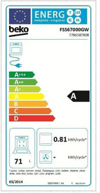 Beko Freestanding Electric Range With Ceramic Cooktop, 4 Zones, 60cm, White, 71 L - FSS67000GW
