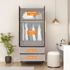 2-Door Wardrobe Closet Armoire With 2 Drawers And Clothes Rail - 70.9H x 31.5W x 19.1D