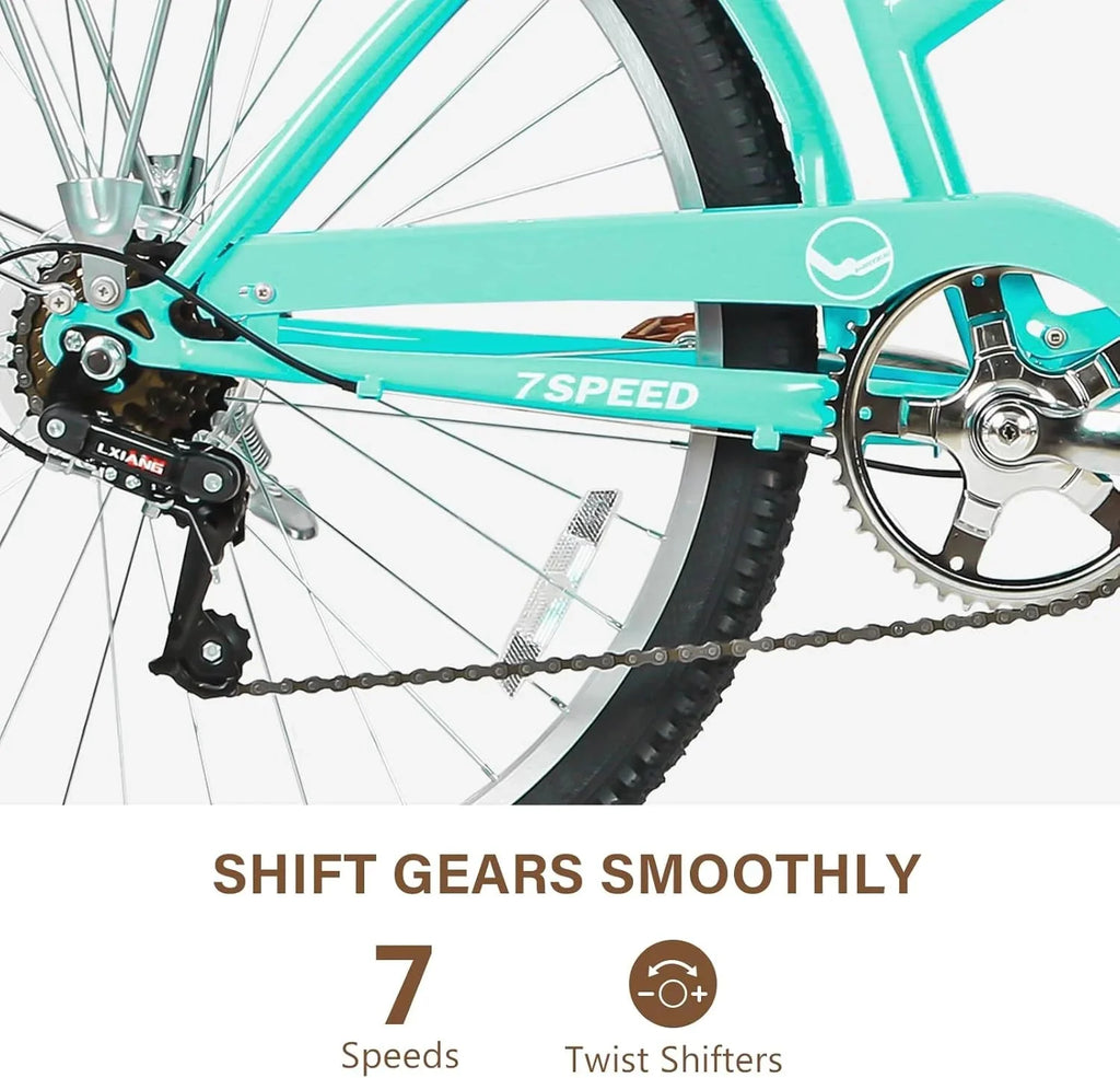 WEIZE 26 Inch 7-Speed High-Carbon Steel Beach Cruiser Bike
