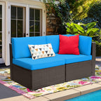 Devoko 5-Piece Outdoor Sectional Patio Sofa Set With Cushions And Glass Table - Beige